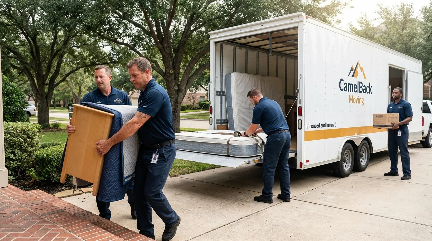 Crew loading residential truck for cross-state move from Arlington, VT