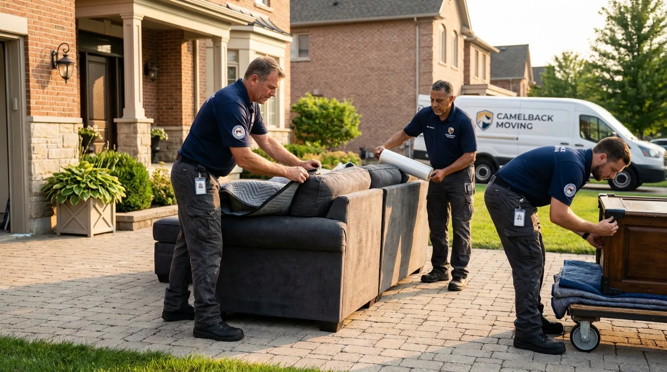 Large estate moving crew wrapping furniture in Arlington, VT